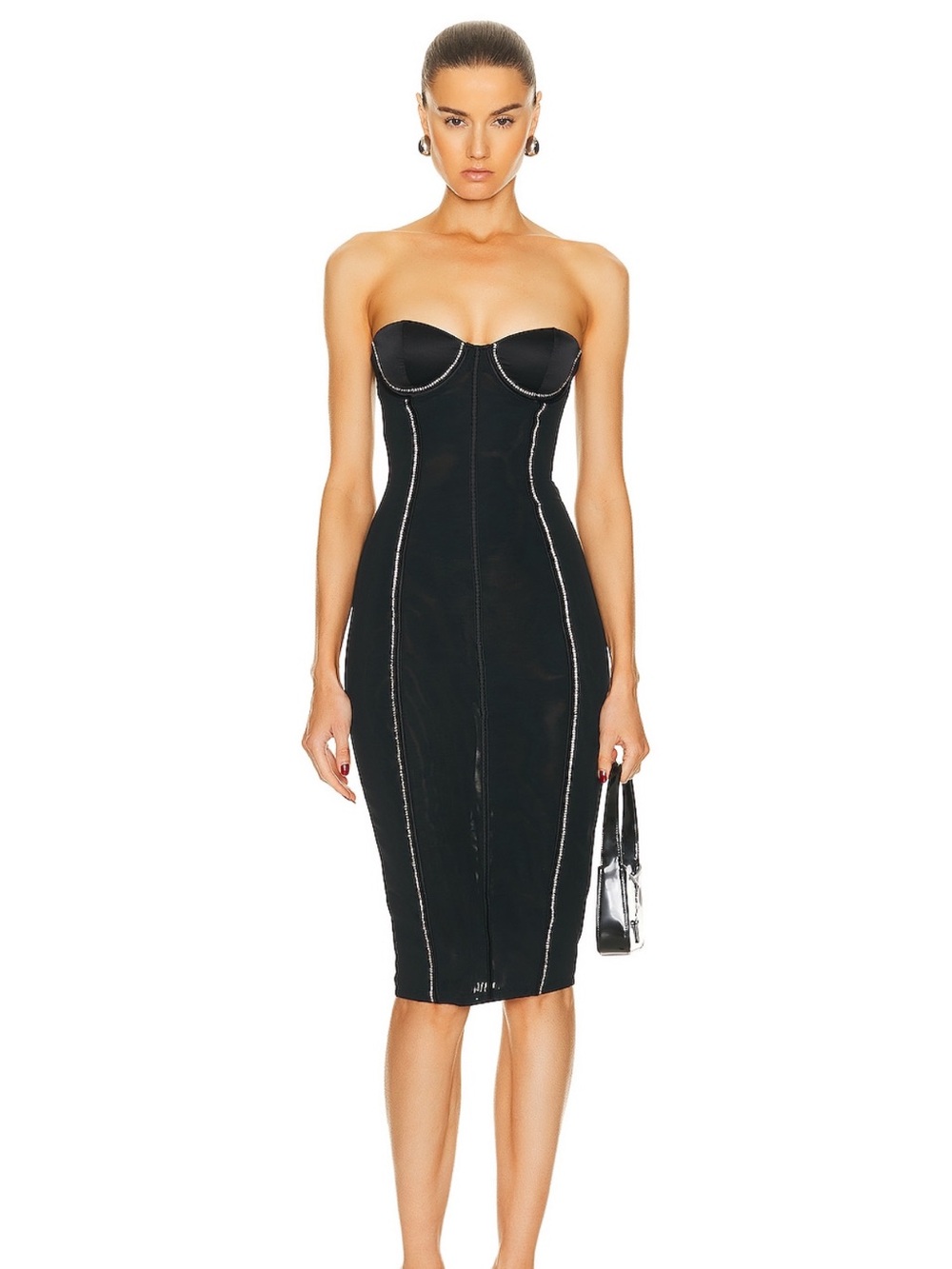 Fleur du Mal Black Strapless Midi Dress with Contrast Piping
